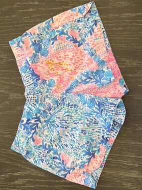 Lilly Pulitzer Pink, Blue & Yellow Floral Shell-Print Athletic Shorts